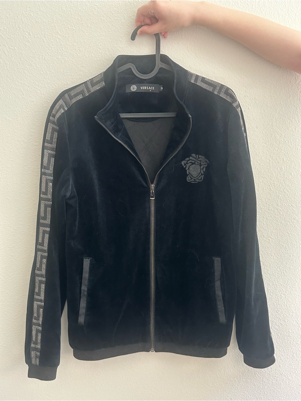 Versace Black Velour Greek Key Track Jacket